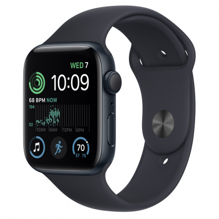 Apple - PDA/PNA/GPS - Apple Watch SE2 GPS 44mm Midnight Aluminium Case with Midnight Sport Band - Regular mnk03cm/a